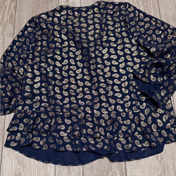 Michael Kors V Neck Navy and Gold Paisley Blouse - Picture 8 of 8